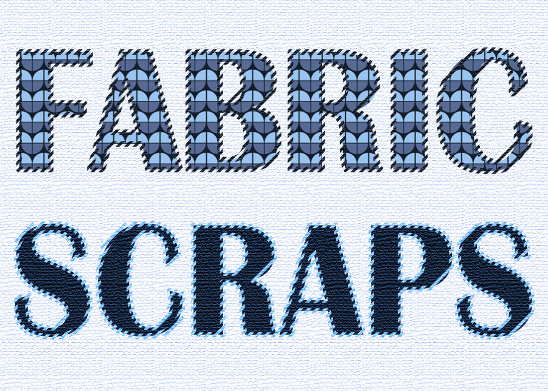 the words fabric scraps stitched to a canvas background